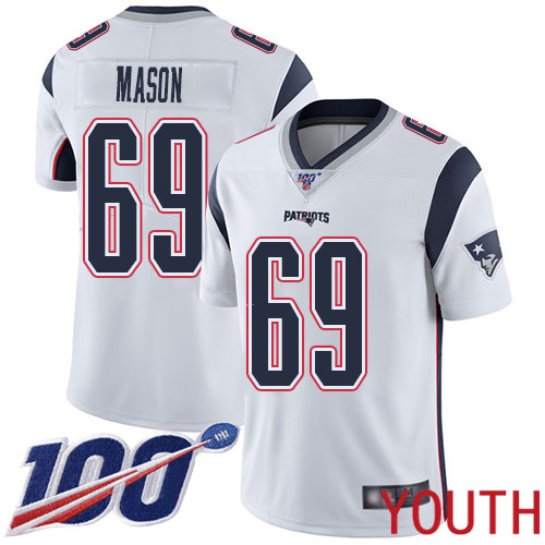 New England Patriots Football 69 Vapor Untouchable 100th Season Limited White Youth Shaq Mason Road NFL Jersey